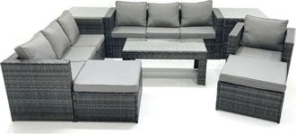 Fimous Fimous 9 Seater Rattan Garden Outdoor Furniture Set with 3 Seater Sofa Coffee Table 2 Big Footstool 2 Side tables