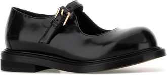 Moschino Womens Buckle-Strap Leather Mary-Jane Flat Black