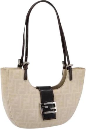 Fendi Pre-owned Zucca Canvas Shoulder Bag - Dames - Vintage Schoudertas - Beige - ONE Size - Leer - Vintage