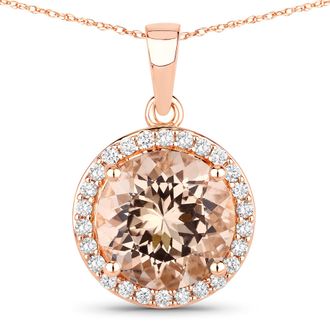 Diana M. Jewels Morganite ( AAA ) Round 10mm - 1Pc + White Diamond F/C Round 1.30mm ( SI1-SI2/ GH Color ) - 26Pcs ( J Back ) ( Metal Weight With Chain ) ( 18 Rope Cha