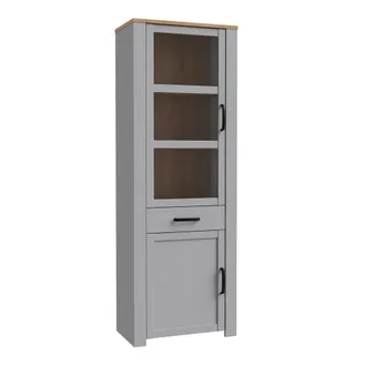 Furniture To Go Bohol Narrow Display Cabinet inc. 2x LED Lights in Riviera Oak/Grey Oak in Grey