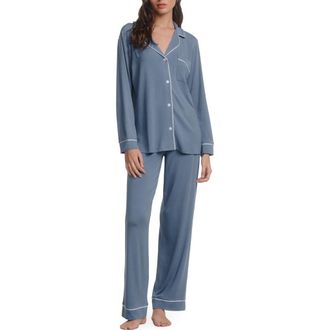 Eberjey Gisele Long Pajamas in Slate Blue/ivory at Nordstrom, Size X-Small