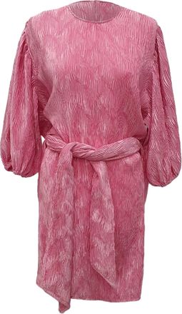 Ganni Ganni Pleated Tie-Waist Mini Dress in Pink Polyester