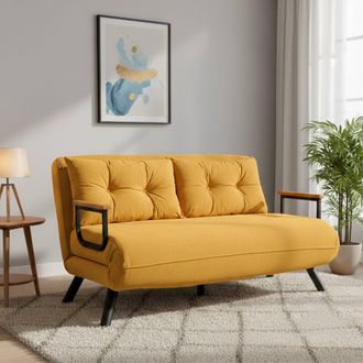Dmora Sof&aacute; Cama 2 Plazas Calvin, Con Almacenaje, Reclinable, Brazos, 133x78 Cm Amarillo