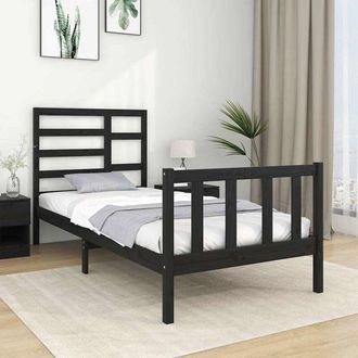 vidaXL Bed Frame without Mattress Black Solid Wood 75x190 cm Small Single vidaXL