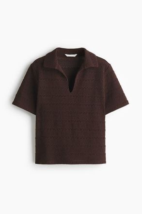 H&M Crochet-look Polo Shirt in Dark Brown at Nordstrom, Size X-Small