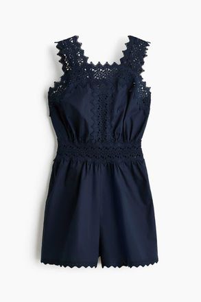H&M Lace-detail Cotton Playsuit in Navy Blue at Nordstrom, Size X-Small
