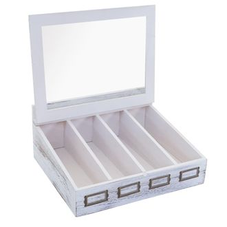 Hhg Cubertero Hhg 211, Caja De Madera Con Tapa Cubertero, Paulownia 17x37x33cm, Blanco, Shabby