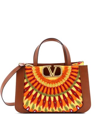 Valentino Garavani VLogo Shopper Bead Embellished Leather Medium tote bag - women - Other - One Size - Brown