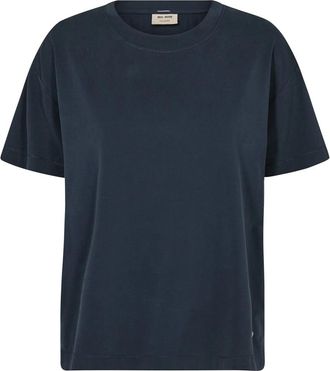 Mos Mosh Navy Basic Tee Top Korte Mouw - Dames - T-shirts - Blauw - XS - Polyester - Tops