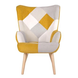 Koketto Home Sill&oacute;n tapizado patchwork con patas de madera mostaza