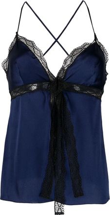 Alberta Ferretti lace-trim detail top - women - Polyamide/Silk/Acetate - 42 - Blue