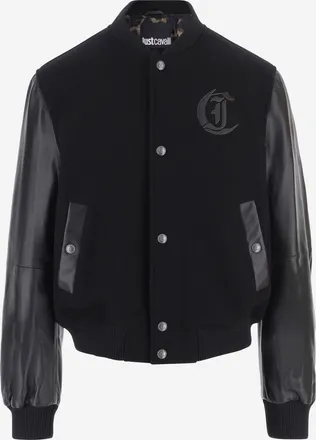 Just Cavalli wollen varsityjack met leren mouwen