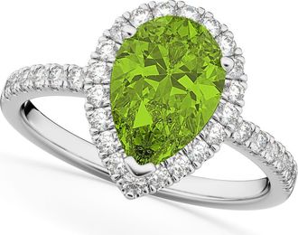 Allurez Pear Cut Halo Peridot & Diamond Engagement Ring 14K in 1.91Ct/white Gold at Nordstrom, Size 8.5