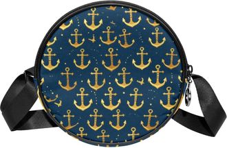 Generic Circle Crossbody Bag for Women, Anchors Small Sling Bag Daypack with Zipper Adjustable Shoulder Straps Casual Ladies Girls Round Purse