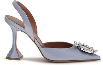 Amina Muaddi Purple Silk High Heel Womens Pumps