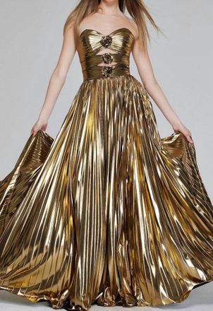 Jovani Metallic Cutout Evening Gown In Gold