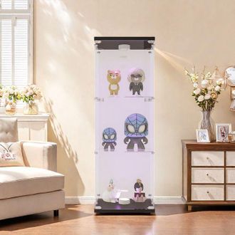 OEM Vitrina De Vidrio, Con Led, 3 Estantes, Armario De Presentaci&oacute;n Para Sal&oacute;n, Vitrina Para Colecci&oacute;n, 125 X 42 X 36cm, Negro