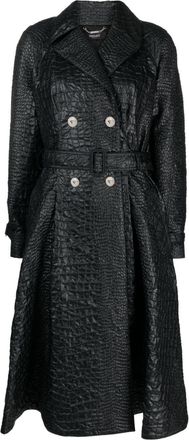 Versace embossed-crocodile laminated trench coat - women - Polyamide/Polyester/Cupro/Viscose - 40 - Black