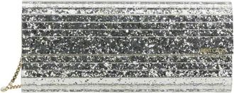 Jimmy Choo London Tassen, Dames, Grijs, ONE Size, Leer, Metallic Rhinestone Clutch met Acrylpanelen