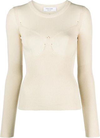 Marine Serre Ribgebreide Lange Top - Dames - Ronde hals truien - Wit - L - Polyester - Truien & Vesten