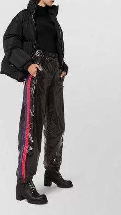 Moncler technical trousers elastic waistband side stripe