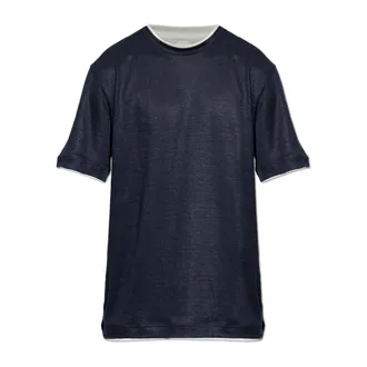 Eleventy T-Shirts, male, Blue, Size: 2XL Linen T-shirt with a Round Neckline