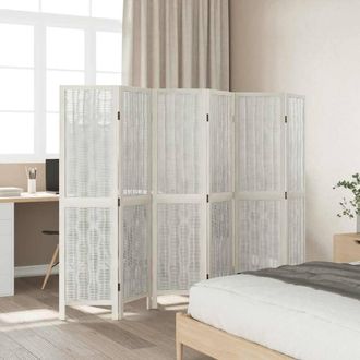 Berkfield Home Room Divider 6 Panels White Solid Wood Paulownia