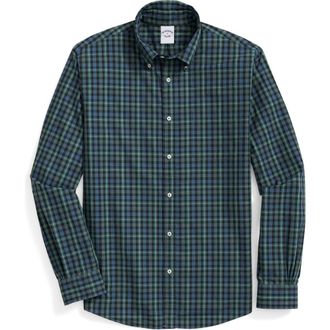Brooks Brothers Friday Plaid Cotton Poplin Button-Down Shirt in Bistro Green Tartan at Nordstrom, Size X-Large