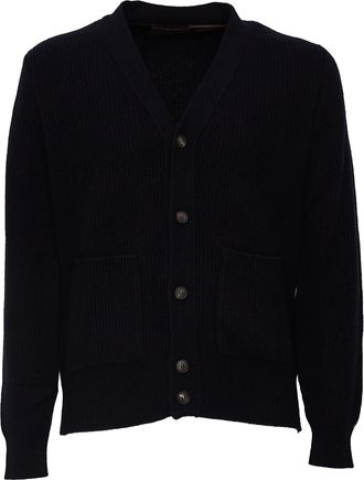 FILIPPO DE LAURENTIIS Wool Cashmere Ribbed V-Neck Cardigan