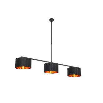 QAZQA Moderno L&aacute;mpara Colgante Moderna Negra Con Dorado 125 Cm 3-luces - Vt 3 Textil /acero Redonda /alargada Adecuado Para Led Max. 3 X 60 Watt - Qazqa