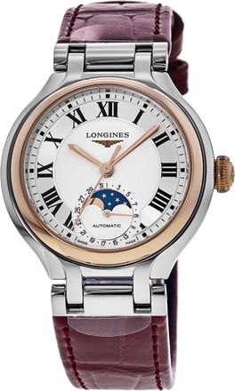 Longines Primaluna Moonphase Automatic Silver Leather Strap Womens Watch L8.126.5.71.2