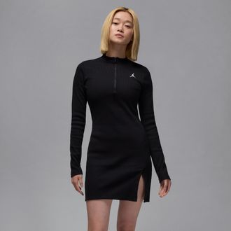 Nike Jordan Womens Jordan 1/2-Zip Long-Sleeve Knit Dress in Black | HF9477-010