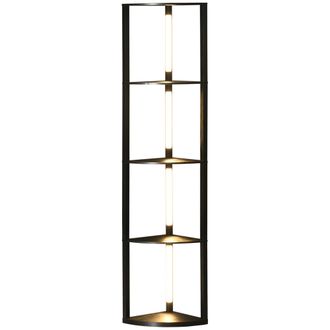 HOMCOM LED Floor Lamp with shelves - Modern Corner Standing Lamp for Living Room - Bedroom - with Dimmable Warm White Lighting - Black | TJ Hughes Go