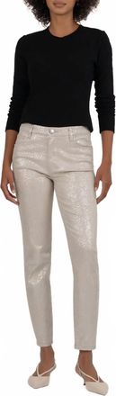 Kut from the Kloth Charlize Metallic Coated High Rise Cigarette Leg Pants In Cream/silver