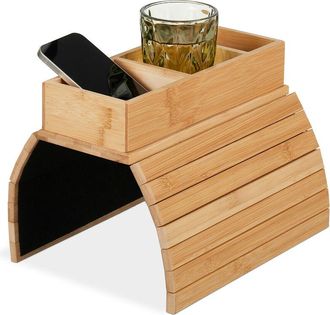 Relaxdays Relaxdays Serving Tray, Armrest, Bamboo, 3 Storage Compartments, for Couch and Sofa, HxWxD: 6.5 x 42 x 28 cm, Natural