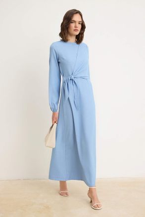 Trendyol Modest Dames Blauw Effen Maxi Lang Casual Double-breasted Modest Jurken