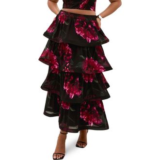 City Chic Bianka Floral Print Ruffle Skirt in Lush Bloom at Nordstrom, Size Xxxs