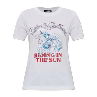 Dolce & Gabbana T-Shirts, female, White, Size: 3XS T-Shirt with Print