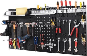 Costway Costway - Kit 3 Pannelli Porta Attrezzi Da Parete 60 X 40 Cm, Pannello Forato Portaoggetti Con 24 Ganci E Supporti, Pannello Portautensili Per Officin