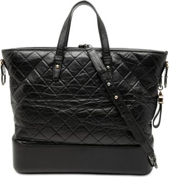 Chanel Black Leather Shoulder Bag Tote Bag (Pre-Owned)