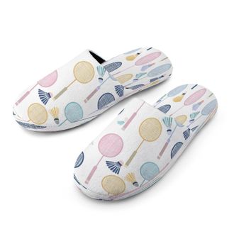 Generic Badminton Racket Mens Cozy Memory Foam Slippers Warm Cotton House Shoes Comfy Slipper for Indoor Outdoor