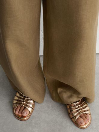 Reiss Gold Leather Metallic Knotted Flat Sandals, X11