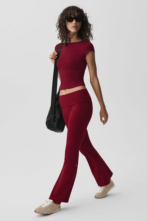 Alo Softsculpt Foldover Flare Legging in Summer Romance Red, Size: Medium