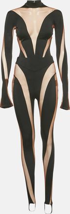 MUGLER X H & m Black/brown Jersey And Mesh Sheer Trim Set