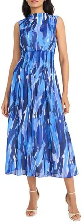 Maggy London Abstract Print Crepe Chiffon Dress in Navy Blue at Nordstrom, Size 16