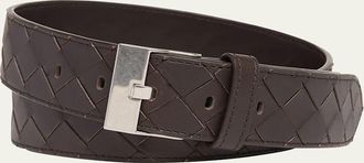 Bottega Veneta Mens Watch-Buckle Intrecciato Leather Belt