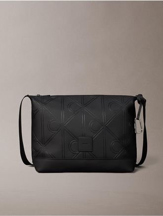 Calvin Klein Mens Emblem Logo Rubberized Messenger Bag - Black