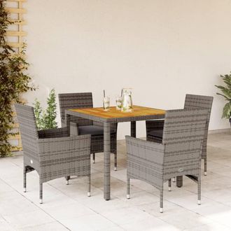 vidaXL Set De Comedor Jard&iacute;n 5 Pzas Con Cojines Rat&aacute;n Pe Acacia Gris Vidaxl