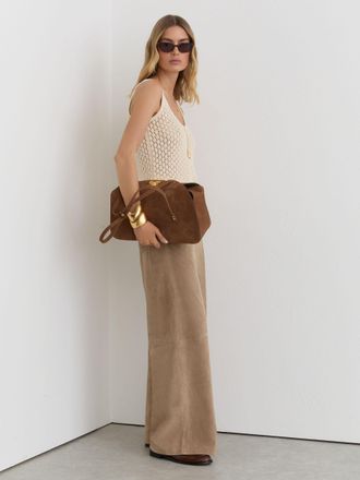 Reiss Sand Petite Suede Wide-leg Trousers, 8